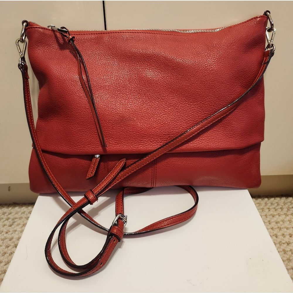 Sanctuary "Manhattanville" Tomato Red Leather Crossbody Foldover Bag Ret $189
